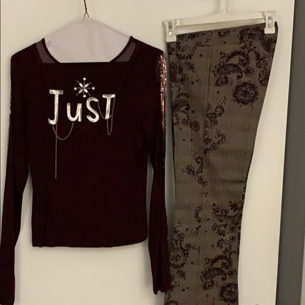 Burgundy suit with glitter on the side